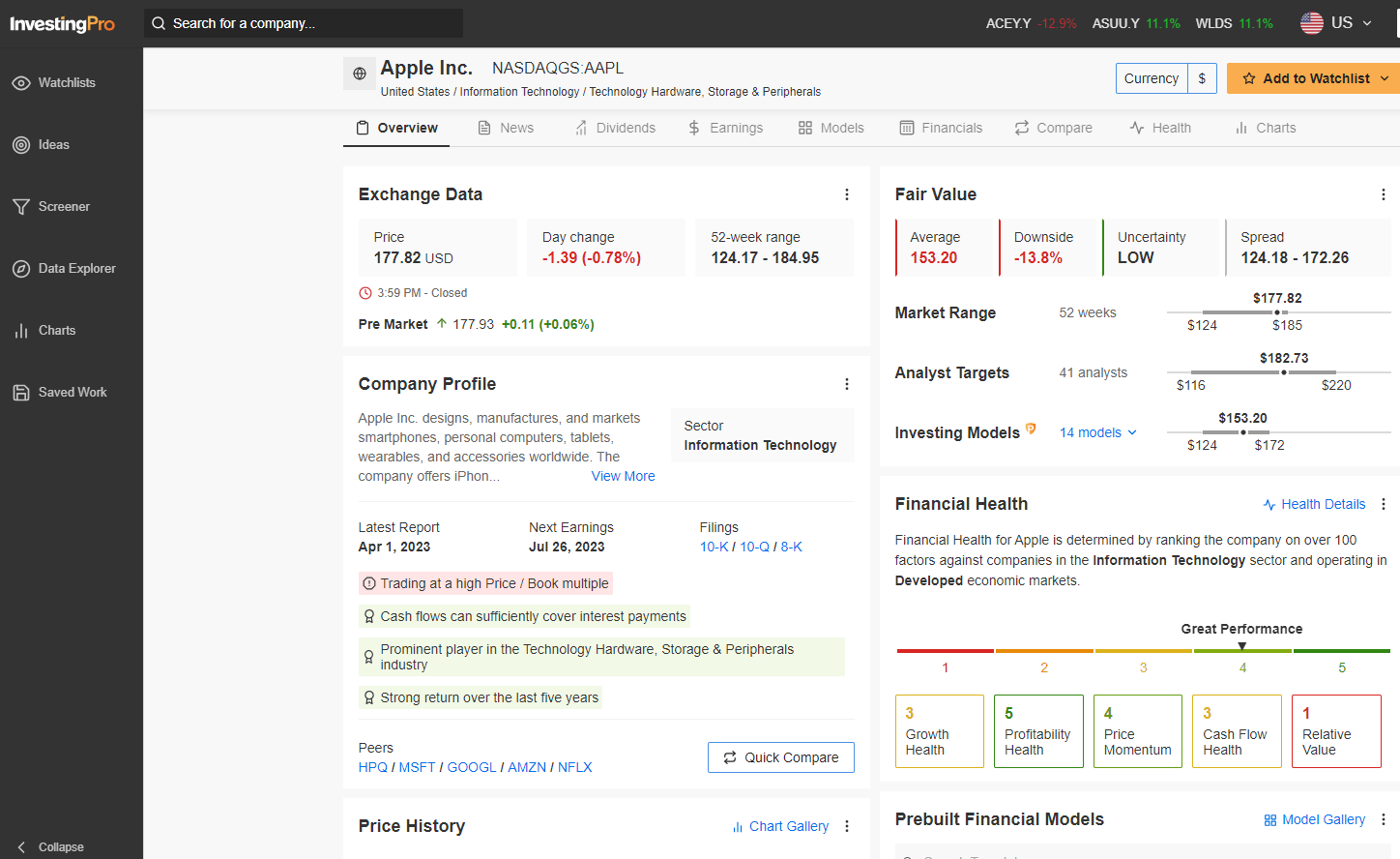 InvestingPro Tool