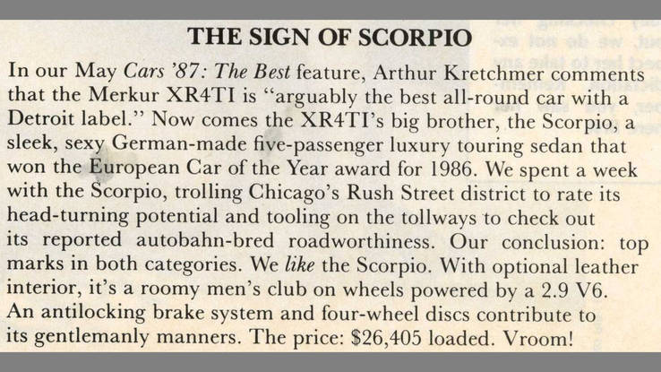 Merkur Scorpio, one of the best cars of 1987 (said Playboy)