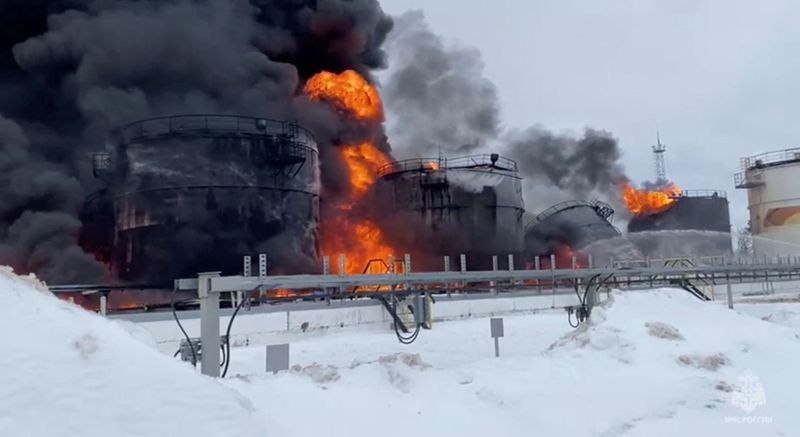 Russian oil depot on fire after attempted Ukrainian drone attack